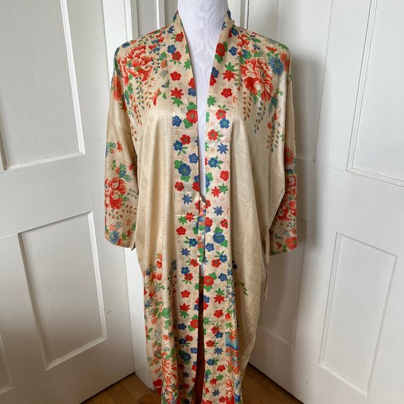 Antique Japanese silk pongee dressing gown 1930's